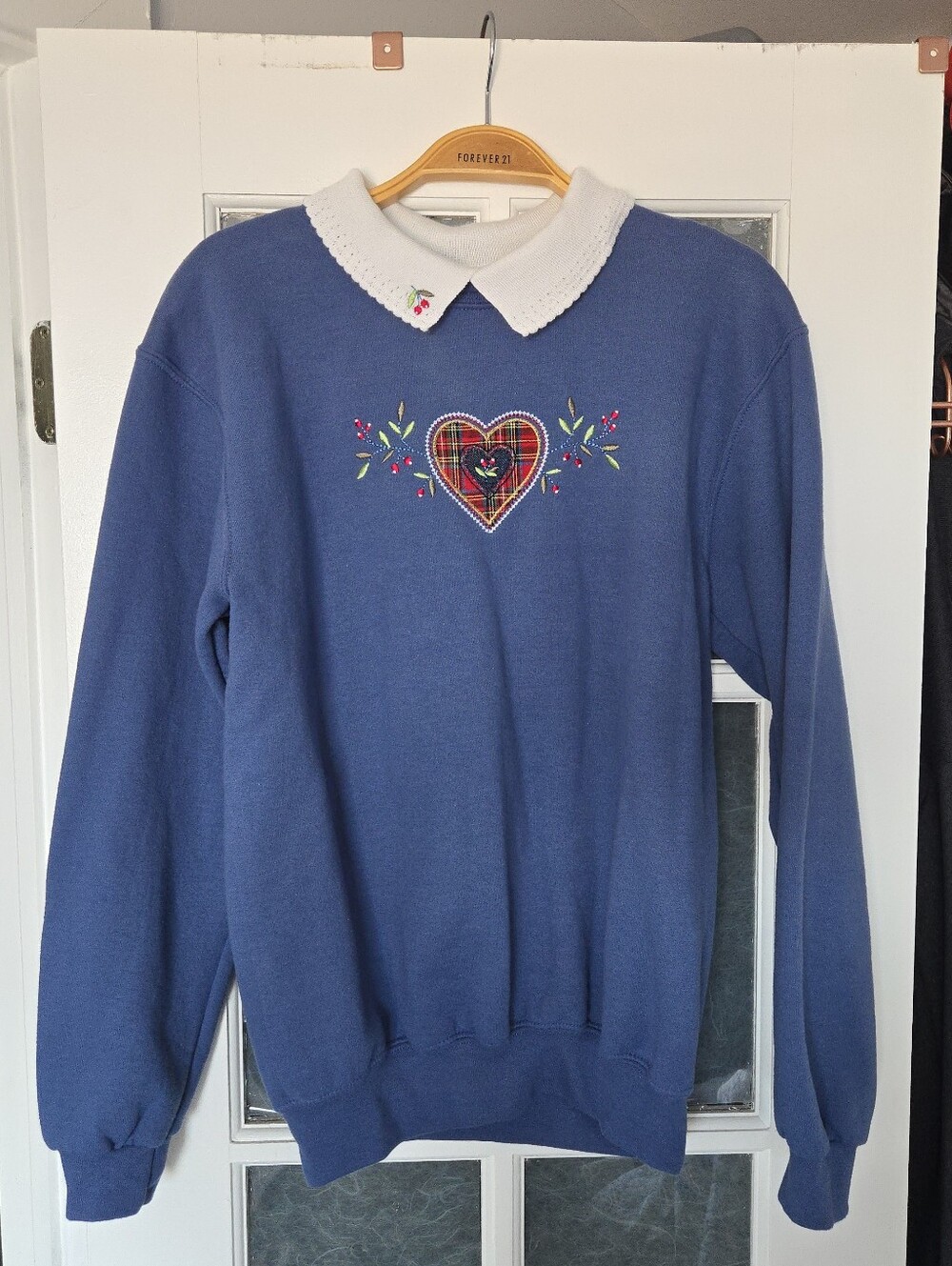 Embroidered Heart Sweatshirt with Knit Peter Pan Collar Vintage Cottagecore